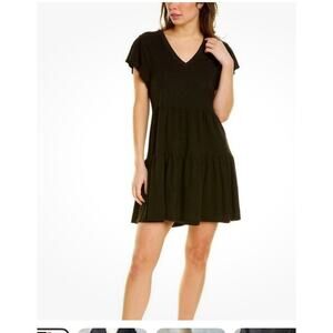 Monrow Casual Tiered Pima Cotton T Shirt Mini Dress Navy Blue S